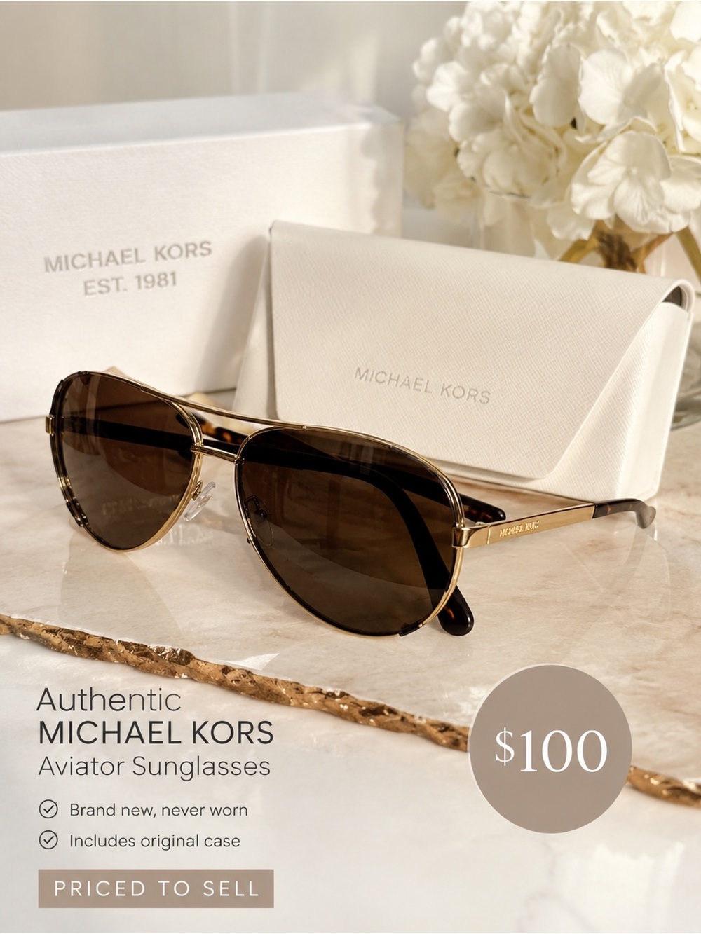 Michael Kors Aviator Sunglasses in Brown and Gold Tones
